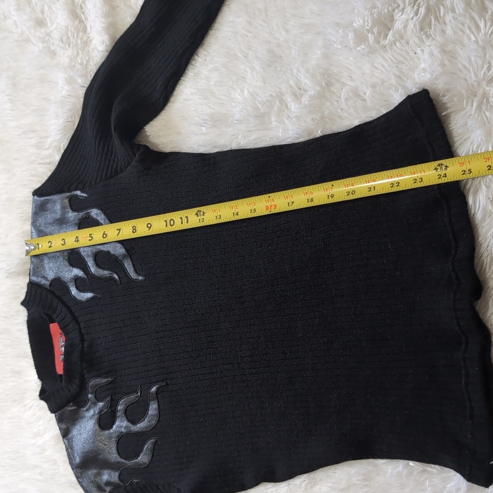 90s Lip Service Black Leather Flame Patch Knit Sweater - Picture 11 of 11